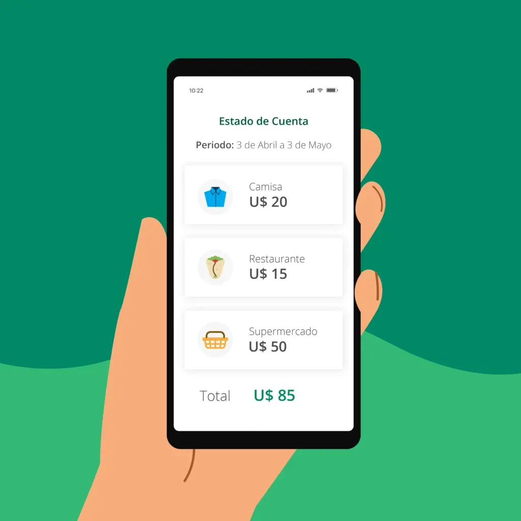 Mano con celular en app de banca en línea